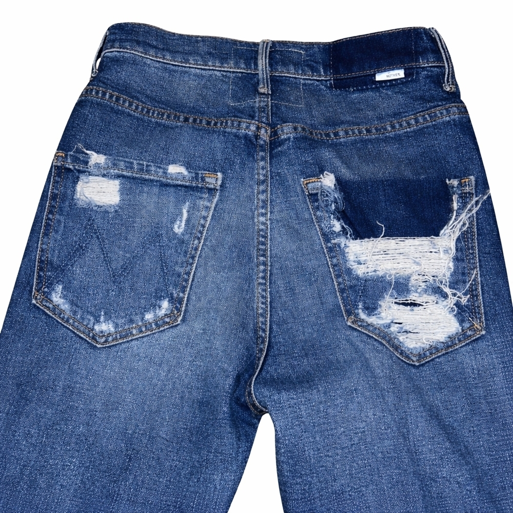 High Rise MOTHER The Dazzler Shift Distressed Skinny Jeans Medium Wash Raw Hem - Picture 5 of 16